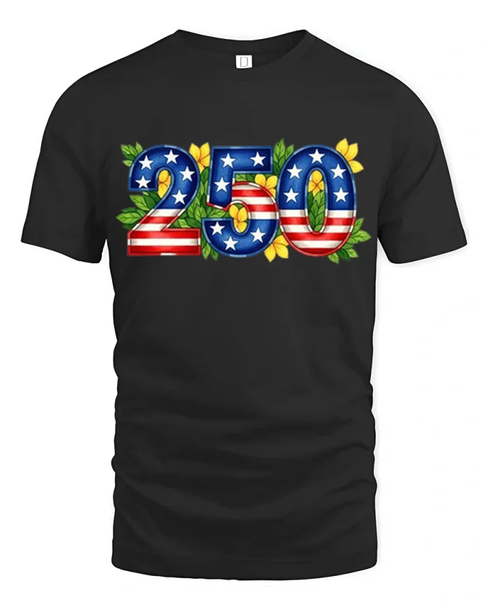 Patriotic 250 American Flag Graphic T Shirt Freedom Celebration - black t-shirt on white background
