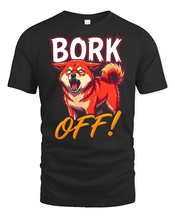 Funny Bork Off Angry Shiba Inu Graphic Cotton Tshirt - black t-shirt on white background