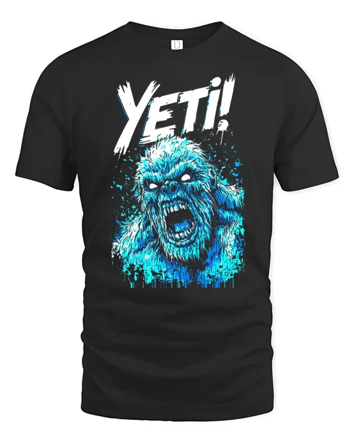 Funny Angry Blue Yeti Ice Monster Graphic Cotton Tshirt - black t-shirt on white background