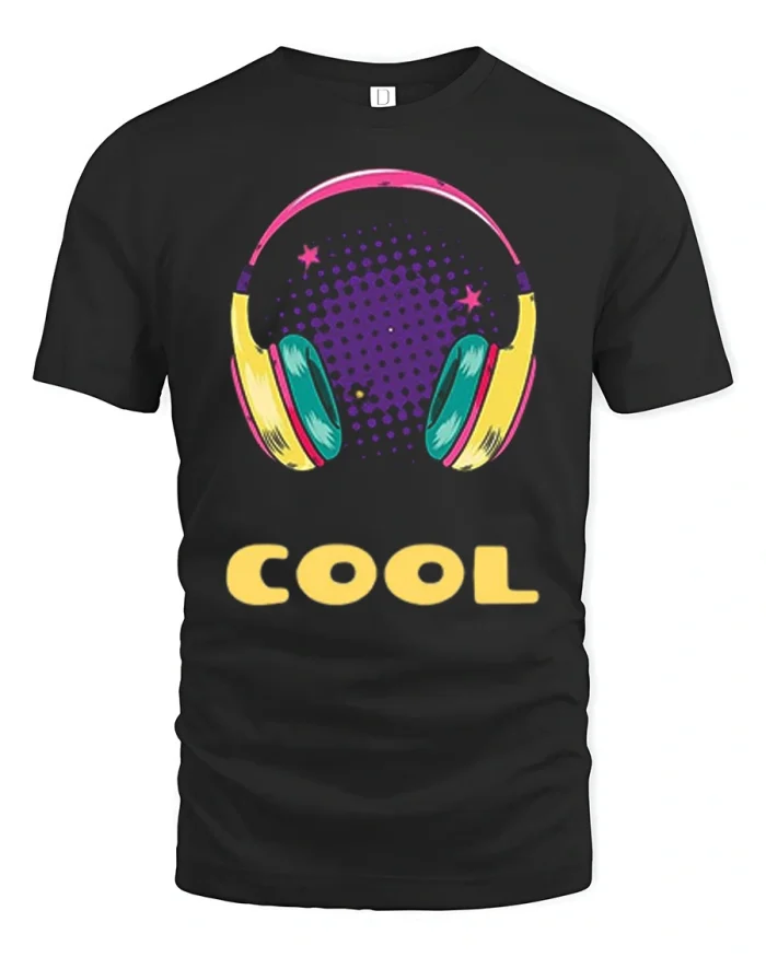 Funny Cool Headphone Music Lover Premium Soft Cotton Tee - black t-shirt on white background