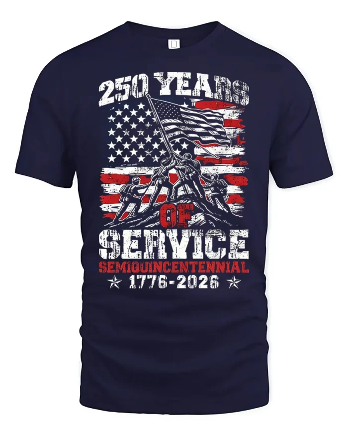 250 Years Of Service American Flag Patriotic Tribute Graphic Tee - navy t-shirt on white background