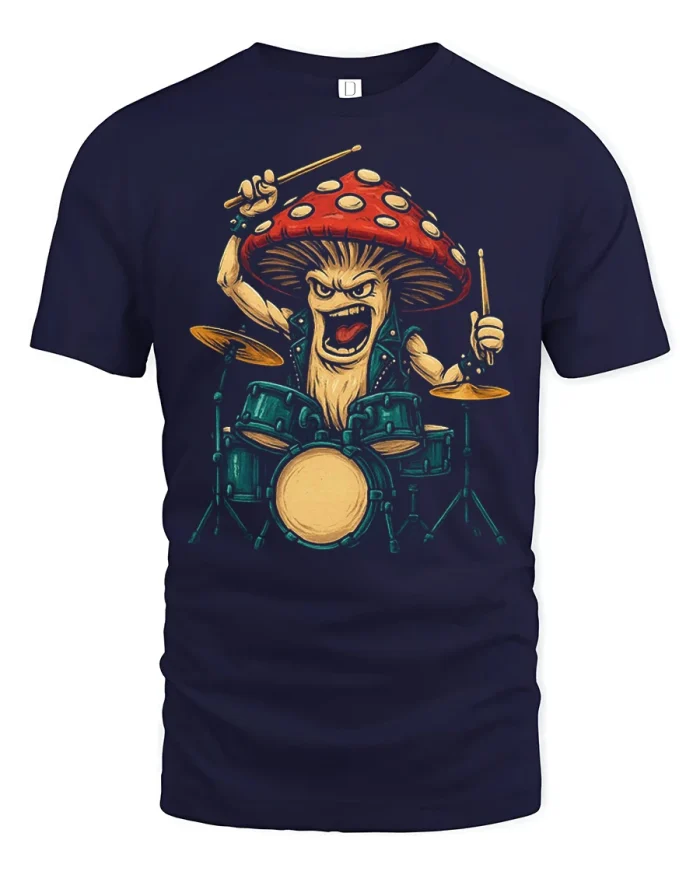 Funny Rock And Roll Orange Cat Playing Guitar Cotton Tshirt - navy t-shirt on white background
