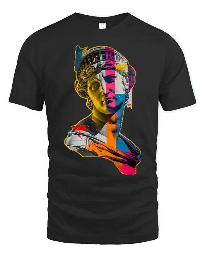 Colorful Glitch Greek Statue Graphic T Shirt Premium Cotton Style - black t-shirt on white background
