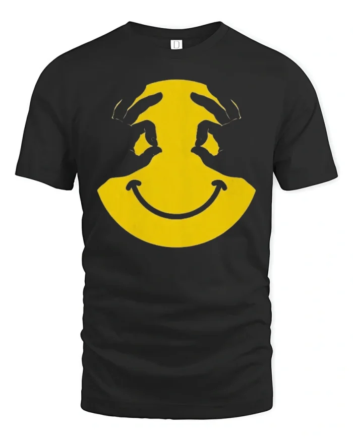 Happy Smiley Face Hands Graphic T Shirt Soft Cotton Positive Vibes - black t-shirt on white background