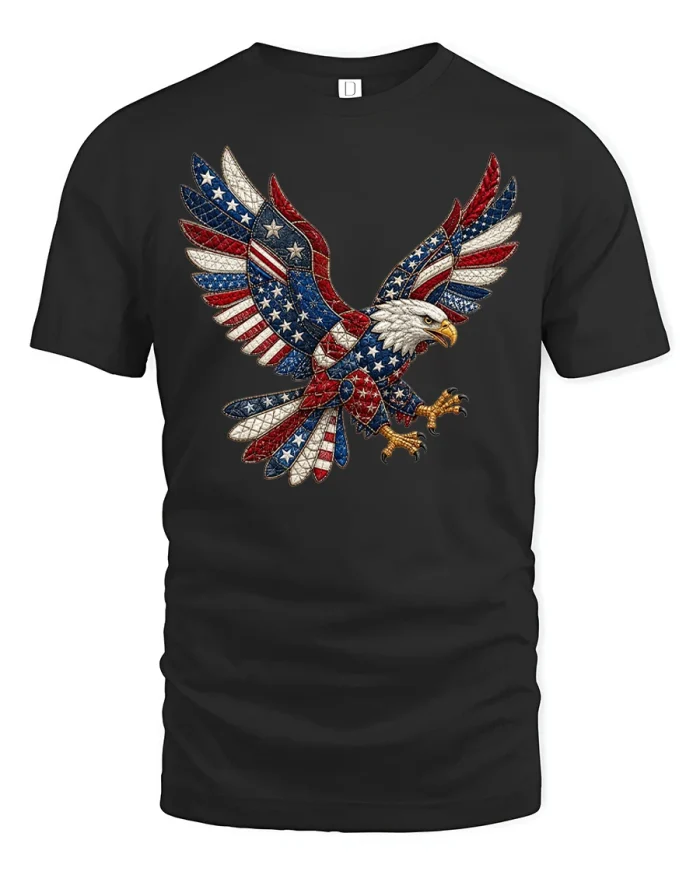 Patriotic American Eagle Flag Graphic Tee Vintage Freedom Style - black t-shirt on white background