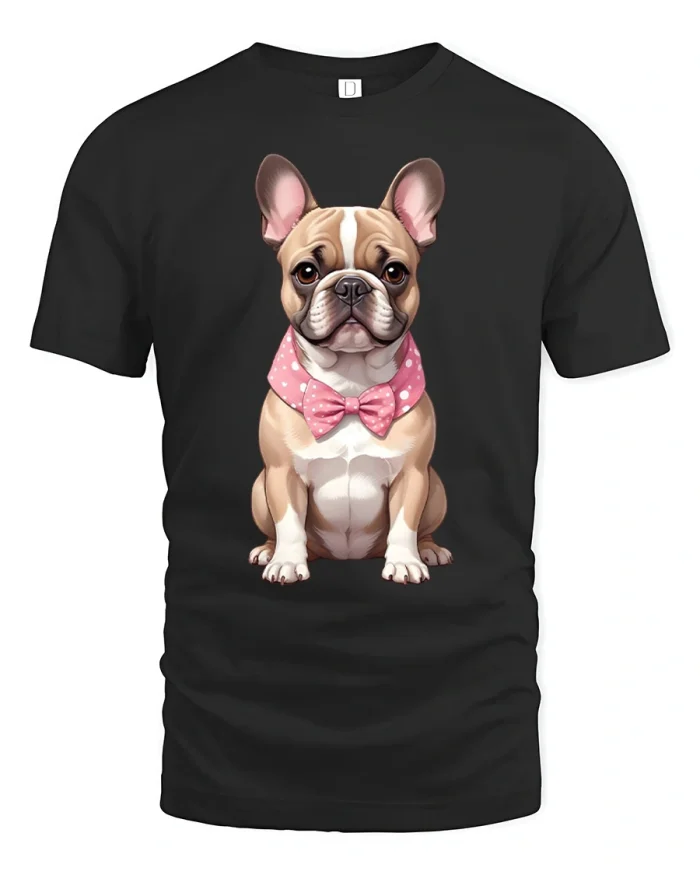 Cute French Bulldog With Pink Bow Tie Graphic Tee Dog Lover Gift - black t-shirt on white background