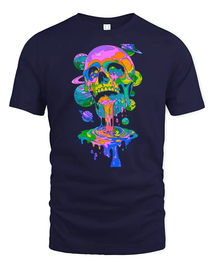 Funny Space Astronaut Puppy Cosmic Adventure Cotton Tshirt - navy t-shirt on white background