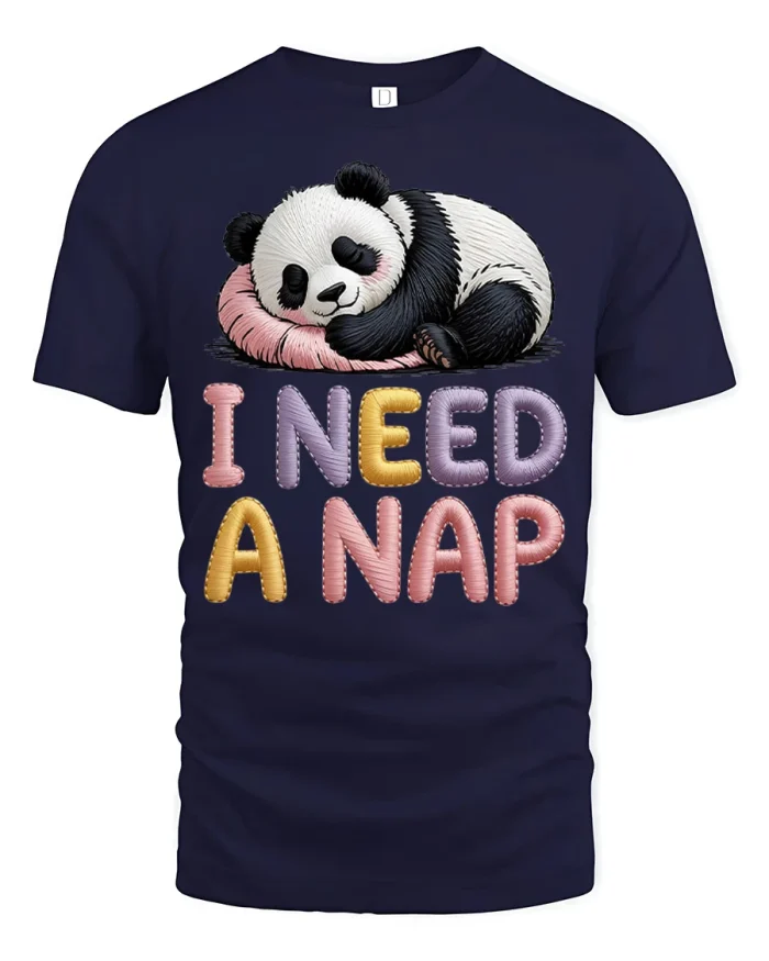 I Need A Nap Cute Sleeping Panda Graphic Tee Funny Animal Shirt - navy t-shirt on white background