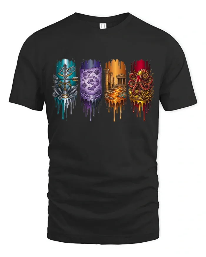 Ancient Mythology Adventure Graphic T Shirt With Epic Art - black t-shirt on white background