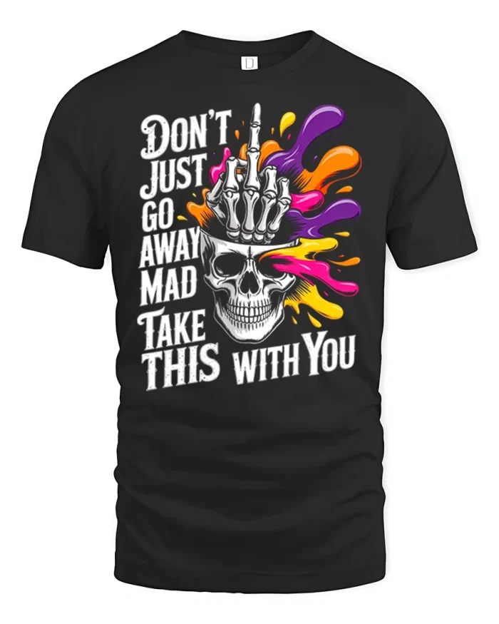 Funny Skull Middle Finger Graphic Tee Sarcastic Attitude T Shirt - black t-shirt on white background