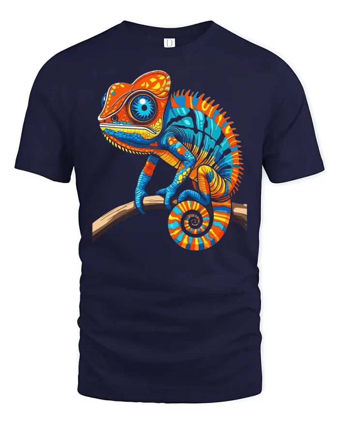 Colorful Chameleon Graphic Tee Vibrant Reptile Animal T Shirt - navy t-shirt on white background