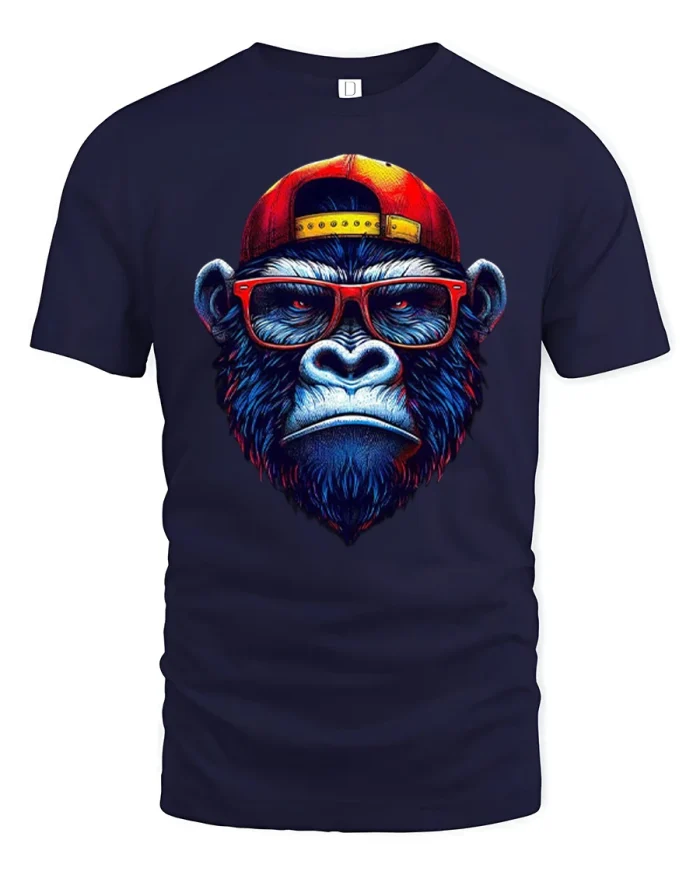 Cool Gorilla With Sunglasses Graphic T Shirt Street Style Vibes - navy t-shirt on white background