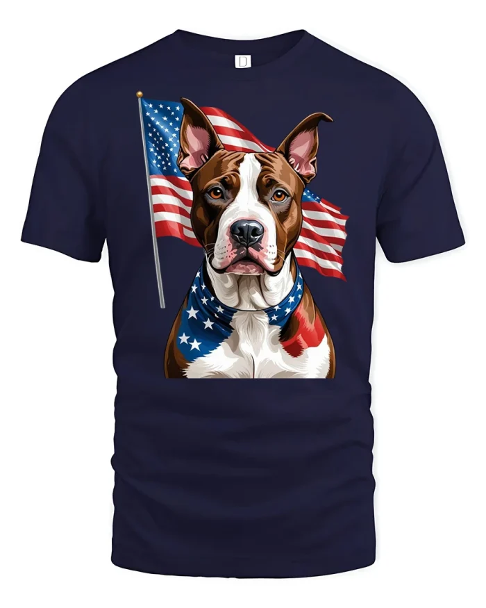 Patriotic American Pit Bull Dog Flag Graphic Unisex T Shirt - navy t-shirt on white background
