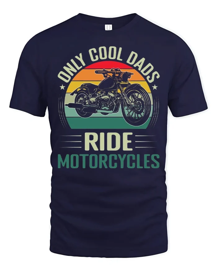 Only Cool Dads Ride Motorcycles Vintage Biker Unisex T Shirt - navy t-shirt on white background