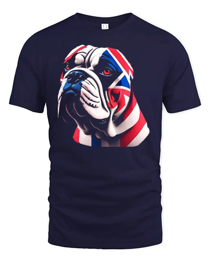 British Bulldog Union Jack Flag Graphic Unisex Premium T Shirt - navy t-shirt on white background