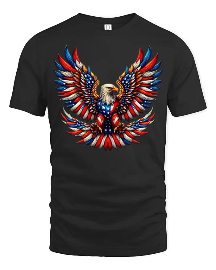 Patriotic American Eagle Graphic Tee USA Flag Wings Freedom Tshirt - black t-shirt on white background