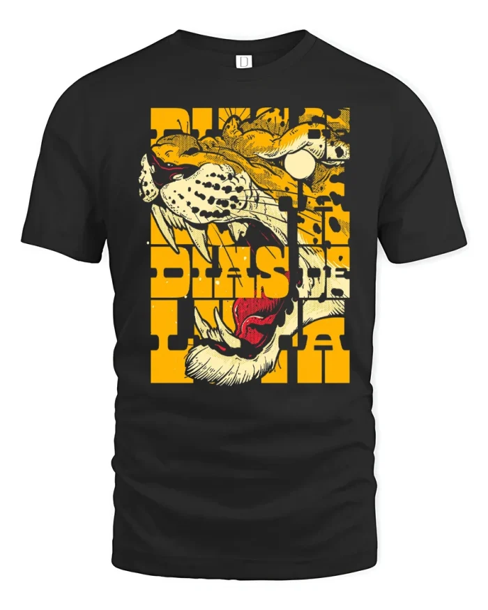 Funny Roaring Tiger Graphic Tee Bold Street Art Animal Design - black t-shirt on white background