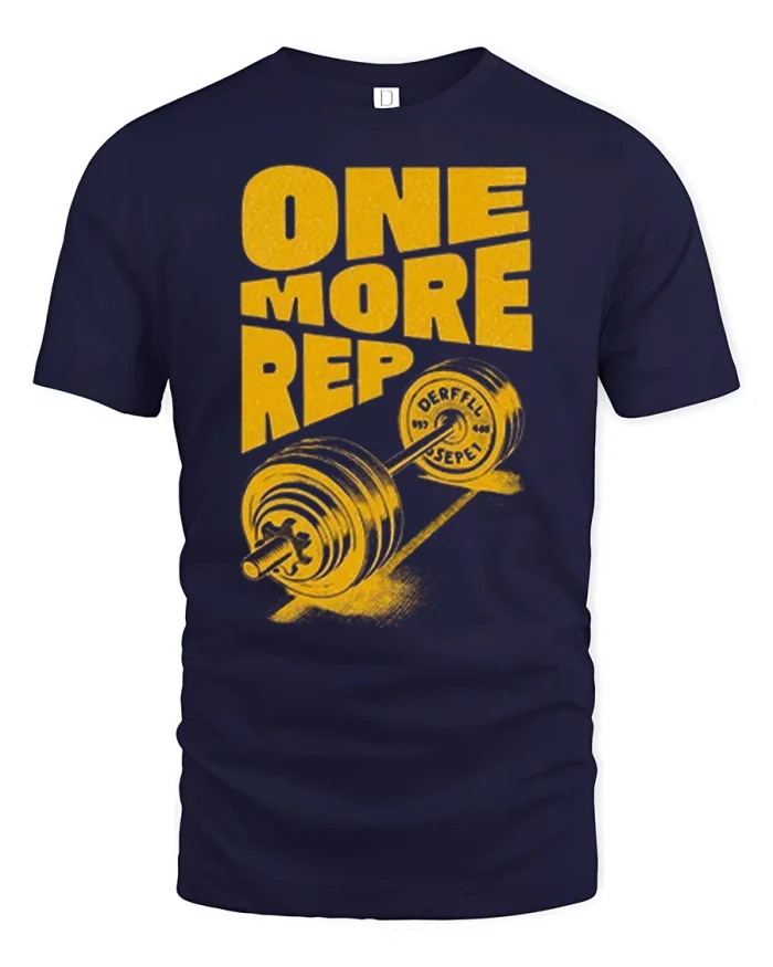 One More Rep Gym Motivation Graphic Tee for Fitness Enthusiasts - navy t-shirt on white background
