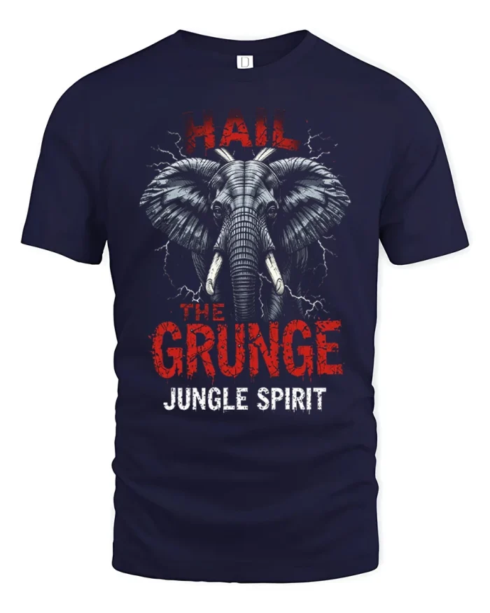 Hail The Grunge Jungle Spirit Elephant Graphic Tee Vintage Style - navy t-shirt on white background