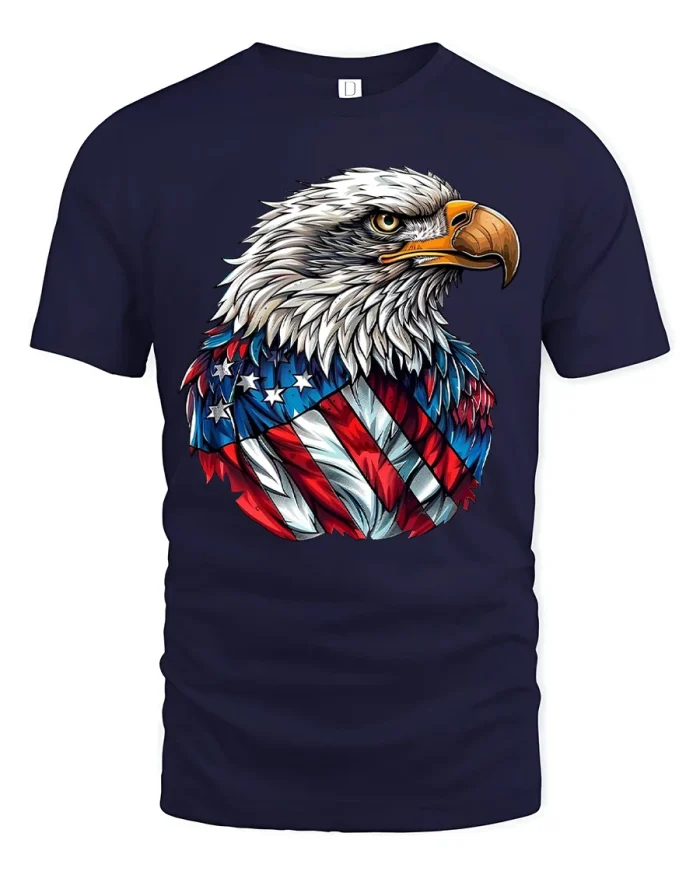 Patriotic American Eagle Graphic Tee Vintage USA Freedom Tshirt - navy t-shirt on white background
