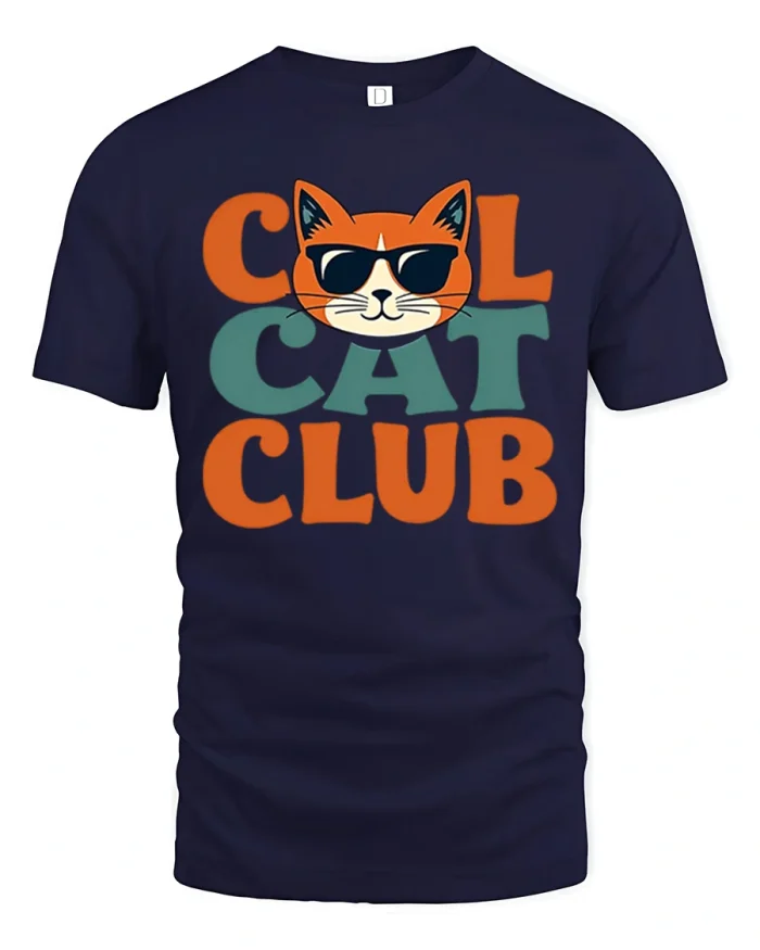 Cool Cat Club Graphic Tee Funny Retro Cat Lover Vintage Tshirt - navy t-shirt on white background