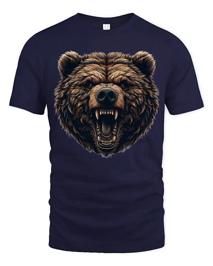 Roaring Grizzly Bear Graphic Tee Fierce Wildlife Vintage Tshirt - navy t-shirt on white background
