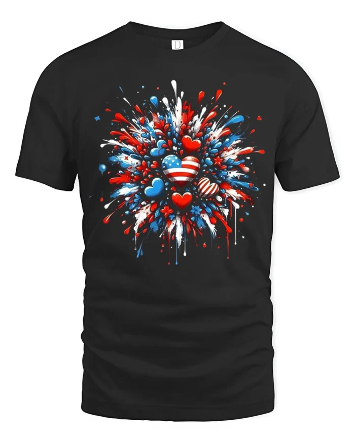 Patriotic Heart Graphic T Shirt American Love Celebration - black t-shirt on white background