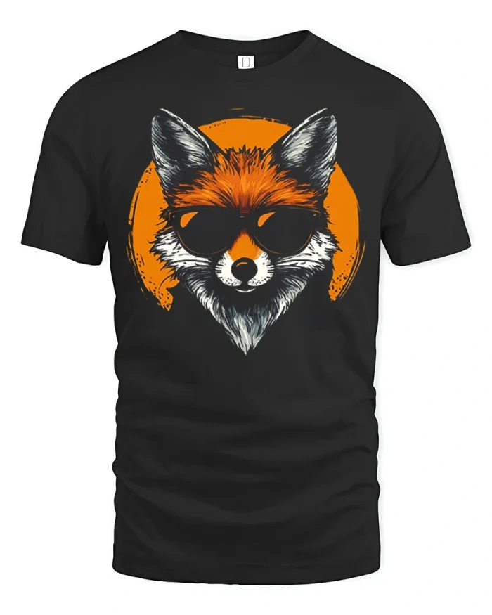 Cool Fox Wearing Sunglasses Retro Animal Graphic Tee - black t-shirt on white background