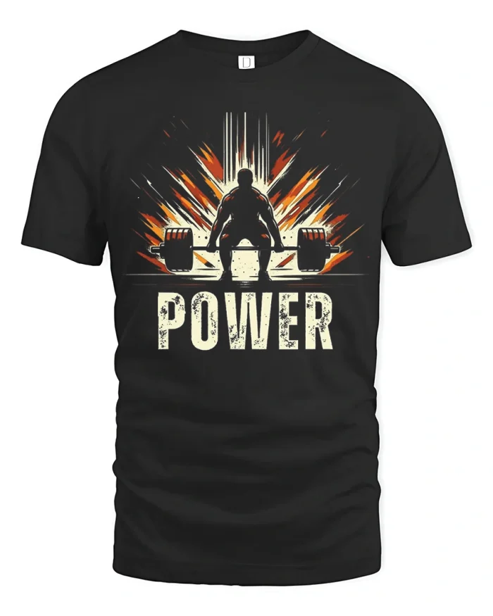 Power Weightlifting Gym Motivation Strength Training T Shirt - black t-shirt on white background