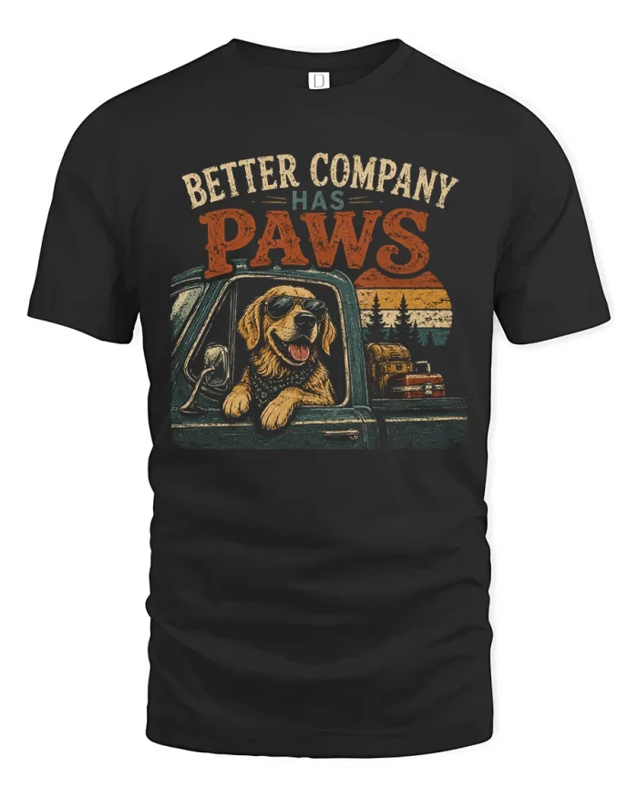 Better Company Has Paws Funny Golden Retriever Graphic Tee - black t-shirt on white background