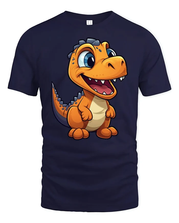 Cute Baby Dinosaur Cartoon Soft Cotton Graphic Tee - navy t-shirt on white background