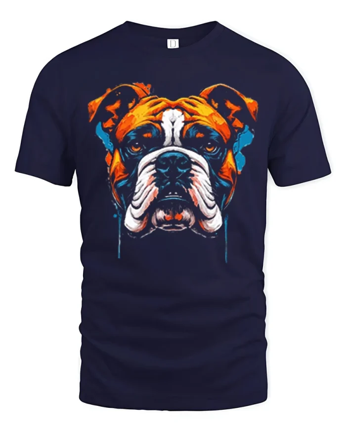 Colorful English Bulldog Watercolor Art Graphic Tee - navy t-shirt on white background