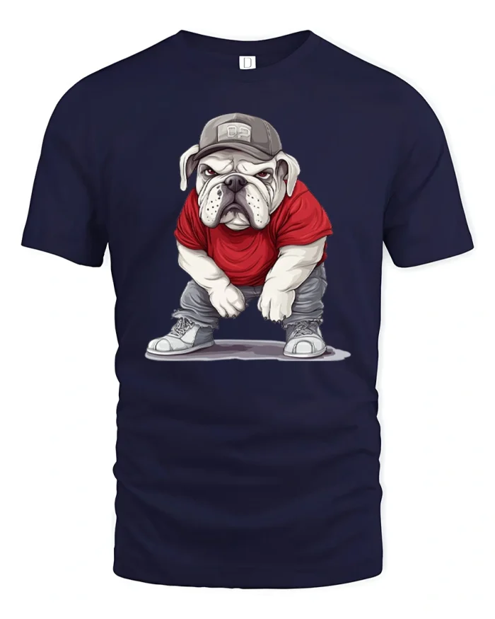 Cool Bulldog Cap Streetwear Hip Hop Graphic Tee - navy t-shirt on white background