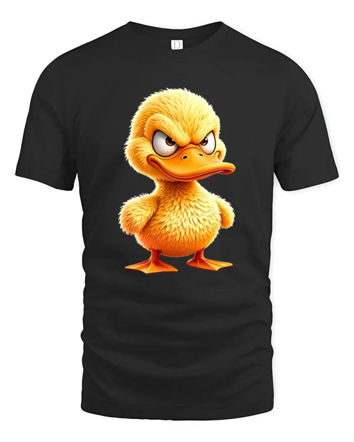 Angry Duckling Funny Cartoon Face Men’s Soft Cotton Tee - black t-shirt on white background