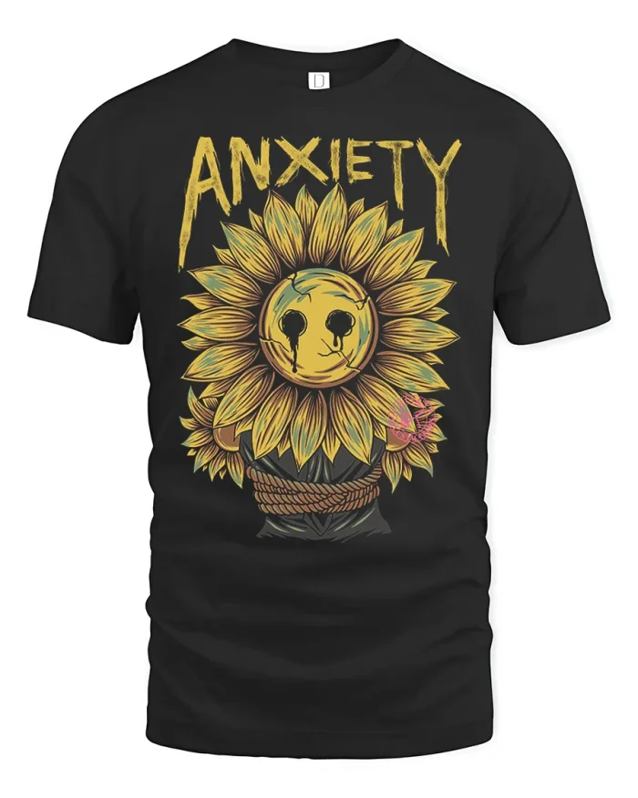 Anxiety Sunflower Crying Mask Grunge Aesthetic Soft Cotton Tee - black t-shirt on white background