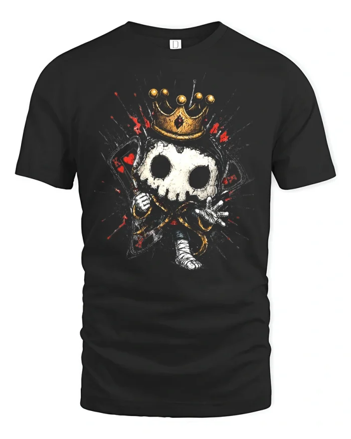 King of Hearts Skeleton Crown Cute Grunge Graphic Soft Tee - black t-shirt on white background