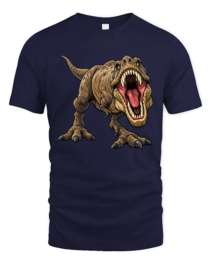 Roaring TRex Dinosaur Prehistoric Monster Soft Graphic Tee - navy t-shirt on white background
