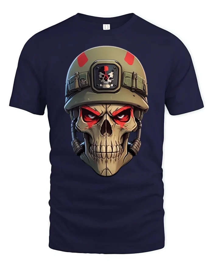 Tactical Military Skull Helmet Warpaint Mens Soft Graphic Tee - navy t-shirt on white background