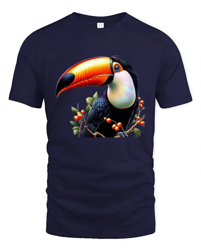 Tropical Toucan Bird Rainforest Wildlife Mens Soft Graphic Tee - navy t-shirt on white background