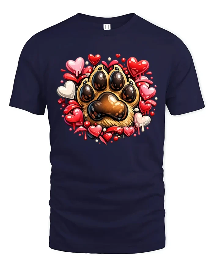 Sweet Dog Paw Red Dripping Hearts Puppy Lover Soft Graphic Tee - navy t-shirt on white background