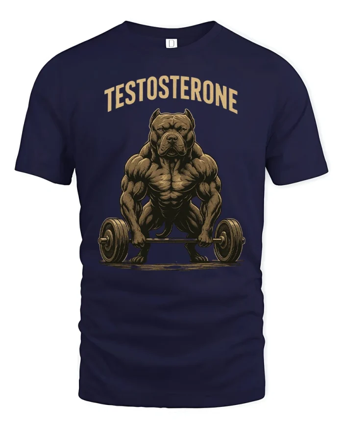 Testosterone Muscle Pitbull Bodybuilding Gym Mens Soft Graphic Tee - navy t-shirt on white background