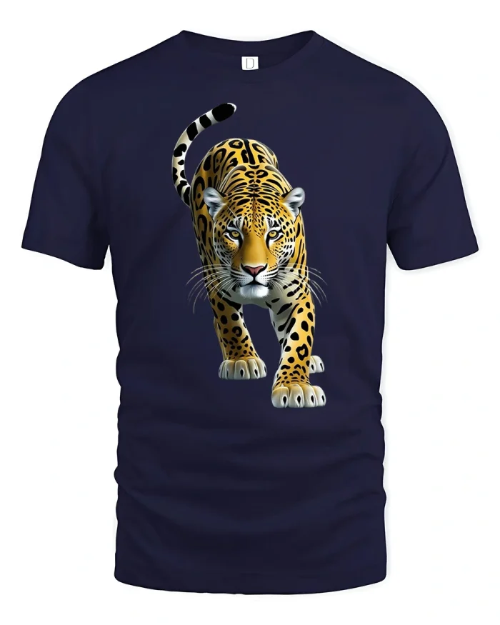 Stalking Jaguar Leopard Big Cat Predator Mens Soft Cotton Tee - navy t-shirt on white background