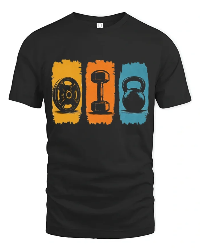 Vintage Gym Workout Weightlifting Soft Cotton Tshirt - black t-shirt on white background