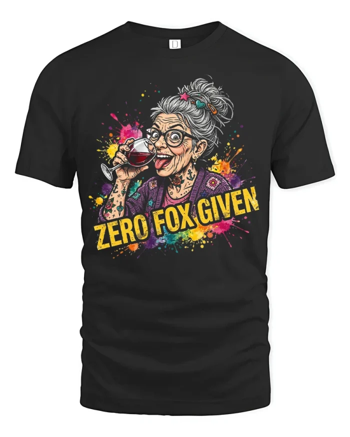 Funny Zero Fox Given Wine Grandma Sarcastic Cotton Tshirt - black t-shirt on white background