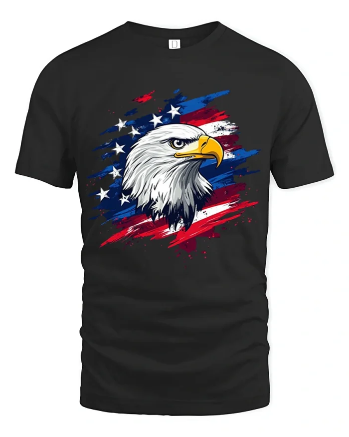 Patriotic American Eagle Flag Graphic Soft Cotton Tshirt (57 chars) - black t-shirt on white background