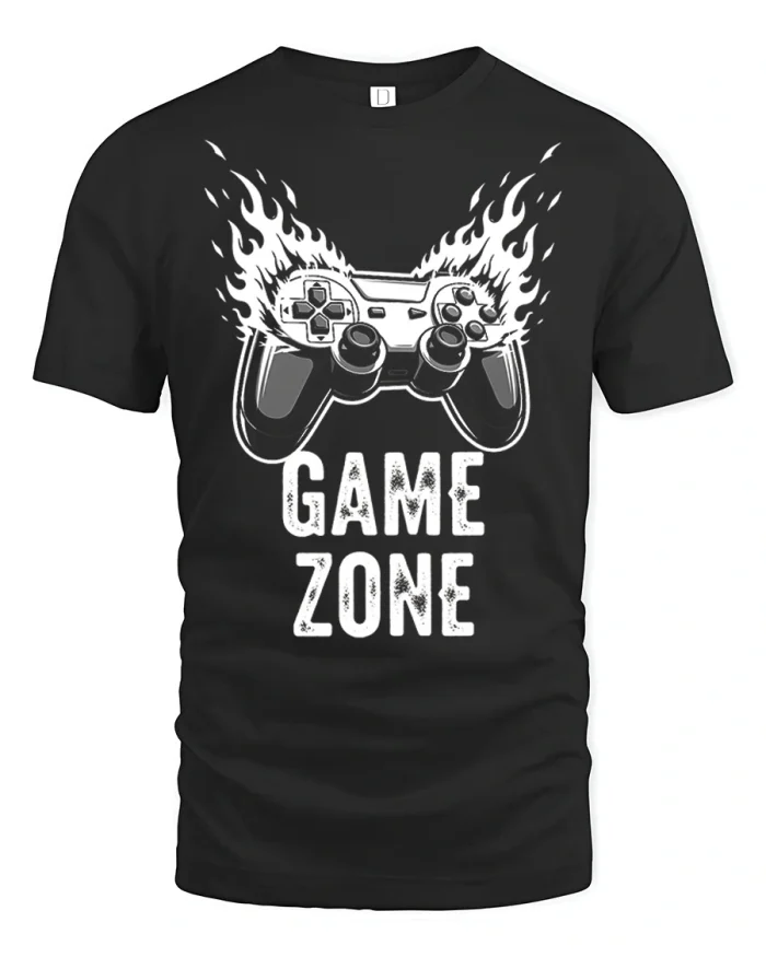 Vintage Game Zone Flaming Controller Soft Cotton Tshirt - black t-shirt on white background