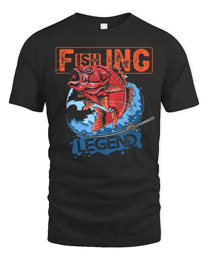 Vintage Fishing Legend Bass Angler Soft Cotton Tshirt - black t-shirt on white background
