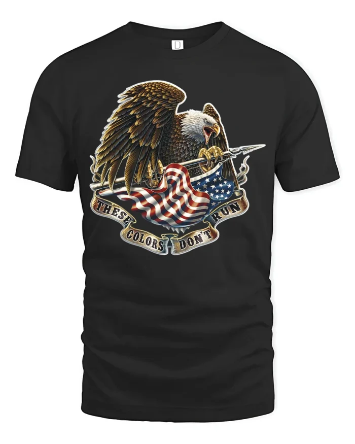 Patriotic Bald Eagle These Colors Dont Run Soft Cotton Tshirt - black t-shirt on white background