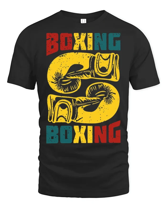 Vintage Boxing Gloves Boxer Workout Soft Cotton Tshirt - black t-shirt on white background