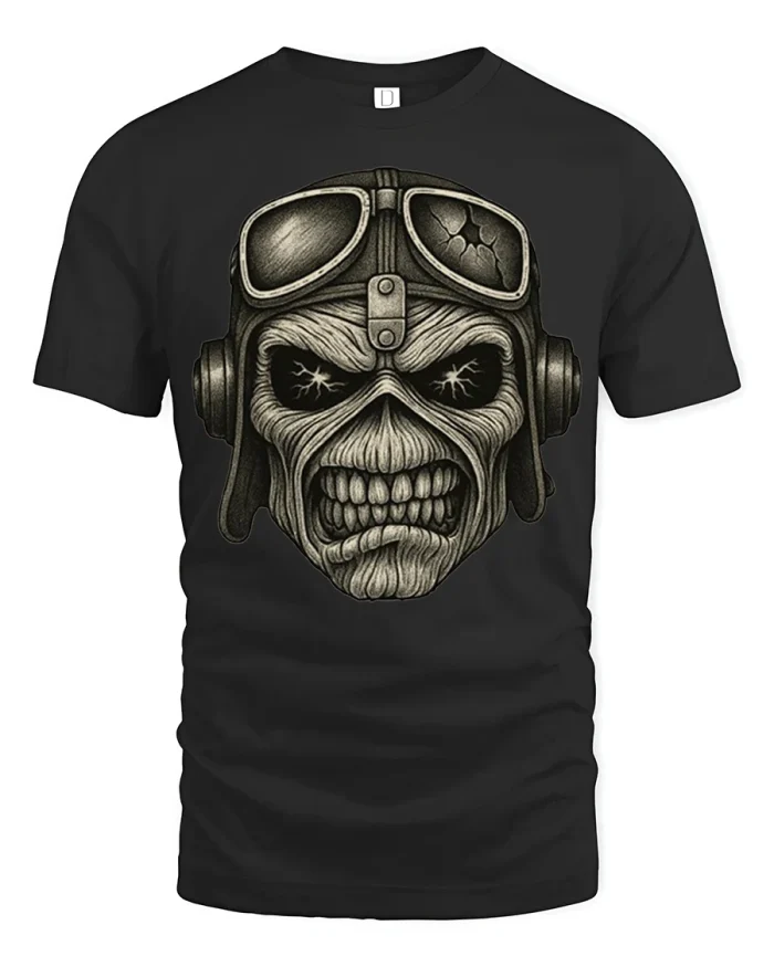 Vintage Aviator Skull Pilot Helmet Heavy Cotton Tshirt - black t-shirt on white background